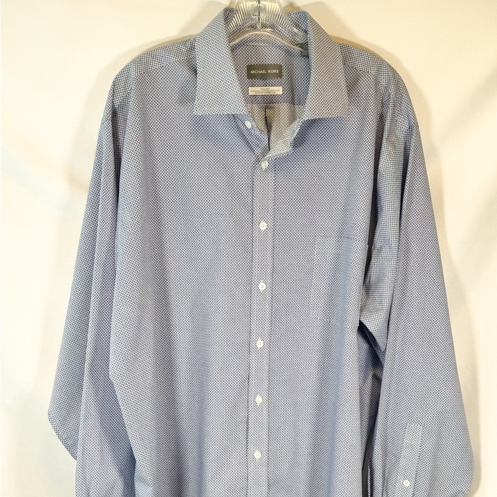 Mens Michael Kors Geo Print Air Soft Stretch Dress Shirt Size 18.5 Tall 36/37